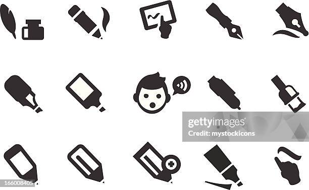illustrations, cliparts, dessins animés et icônes de courrier icônes crayon - plume et encrier
