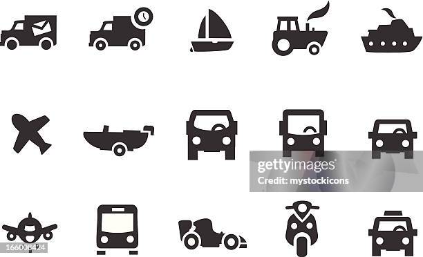 trucks, cars and boat icons - lightrail stock illustrations