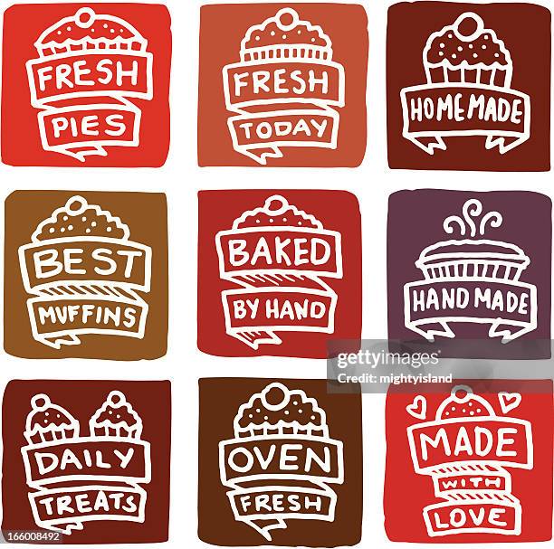 baking and muffin icons block icon set - muffin stock illustrations