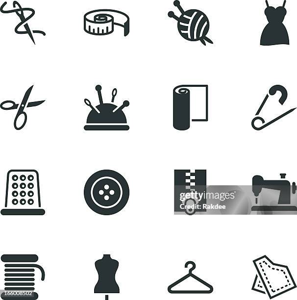 nähen silhouette icons - sewing stock-grafiken, -clipart, -cartoons und -symbole