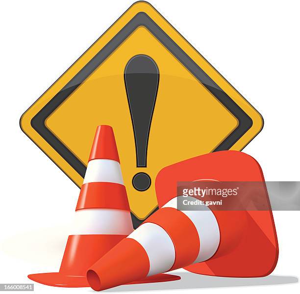 road warning sign - traffic cone stock illustrations