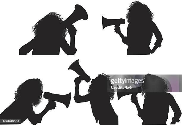 multiple image of a female with megaphone - waist up stock illustrations