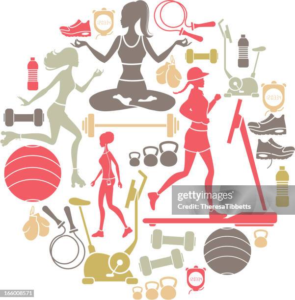 exercise icon set - woman kettlebell stock illustrations