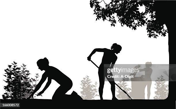 ilustraciones, imágenes clip art, dibujos animados e iconos de stock de fertileground - arrancar malas hierbas