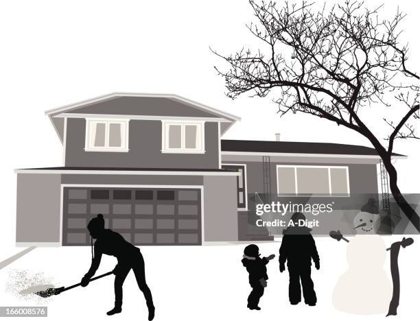 winter snowman - shoveling snow stock illustrations