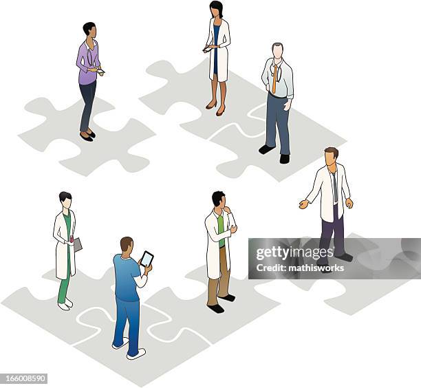 healthcare people on puzzle pieces - mathisworks healthcare stock illustrations