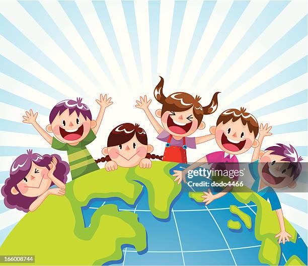 glückliches kind in der welt - kindertag stock-grafiken, -clipart, -cartoons und -symbole