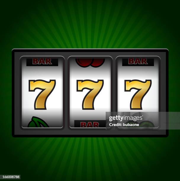 casino slot machine sevens on green background - fruit machine stock illustrations