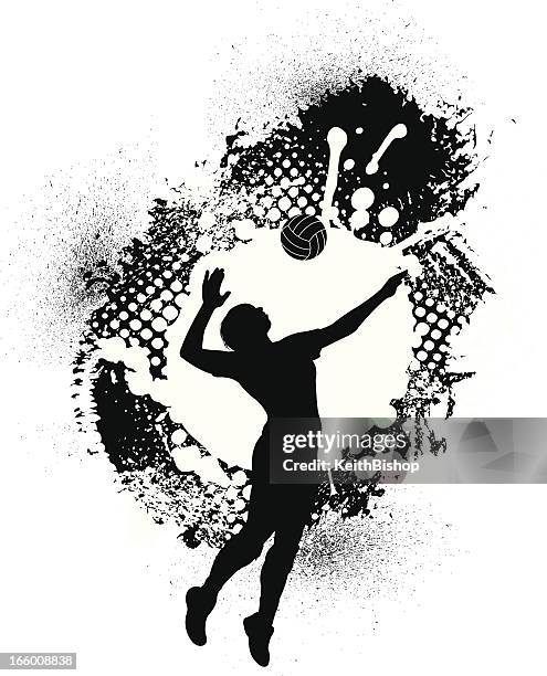 volleyball grunge grafik-mädchen - spiking stock-grafiken, -clipart, -cartoons und -symbole