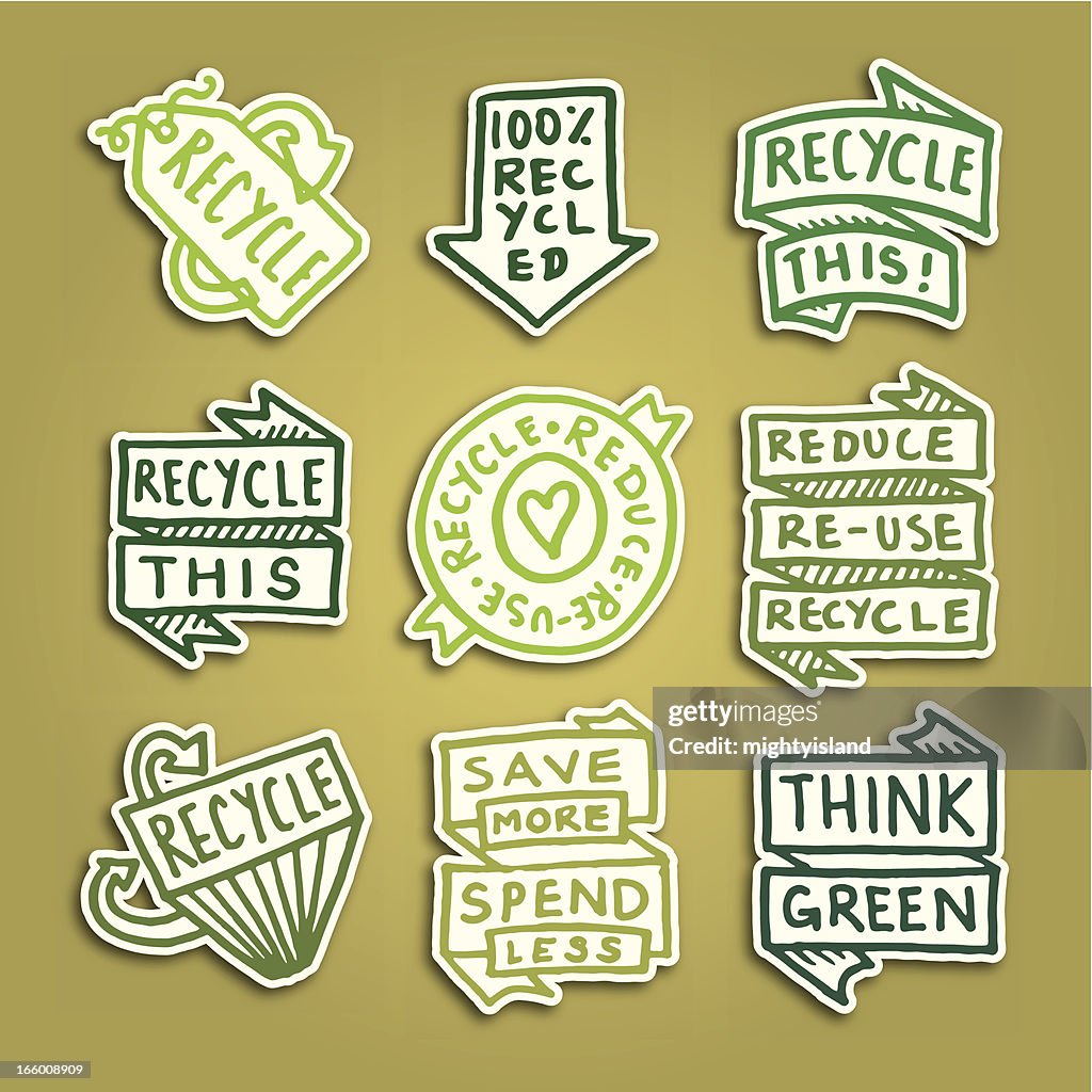 Recycling sticky note badge icons vector icon set