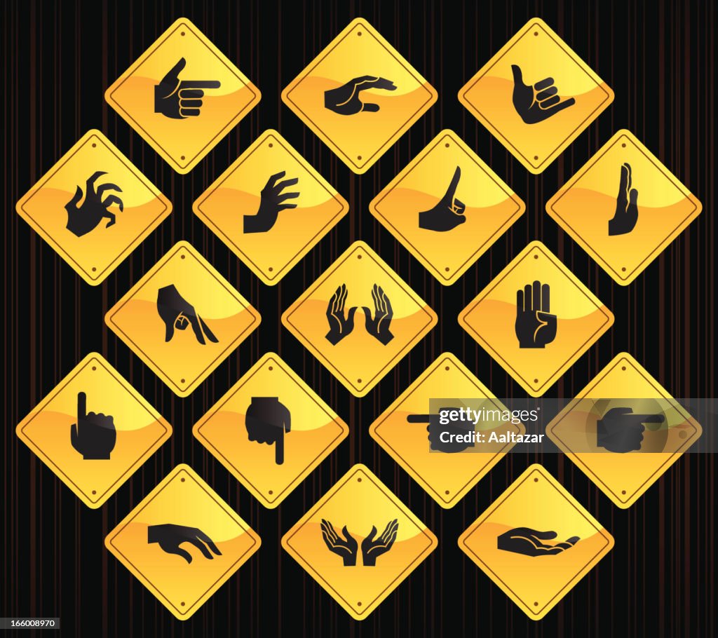 Sign Using Fingers Yellow Road Signs Hands Fingers High-Res Vector Graphic - Getty Images