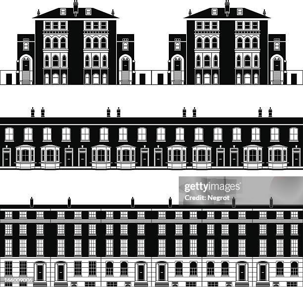 stockillustraties, clipart, cartoons en iconen met black and white images of typical english houses - edwardiaanse stijl