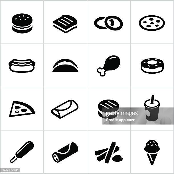 black fast-food-icons - frittiert stock-grafiken, -clipart, -cartoons und -symbole