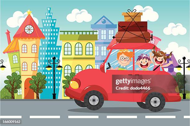 family car travel - road trip family stock illustrations