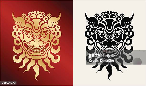 beast (orientalischen stil) - lion tattoo stock-grafiken, -clipart, -cartoons und -symbole