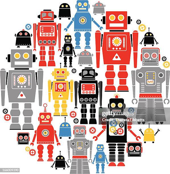 robot icon set - retro robot stock illustrations