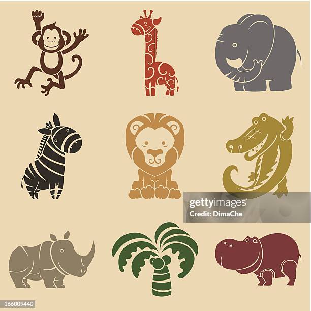 stockillustraties, clipart, cartoons en iconen met cute animals set - kleine boom