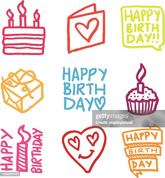 happy birthday icon set - birthday cake isolated stock illustrations