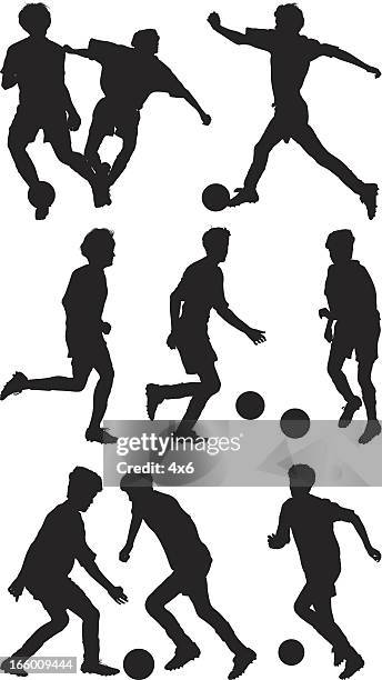 multiple image of boys playing soccer - defender soccer player stock illustrations