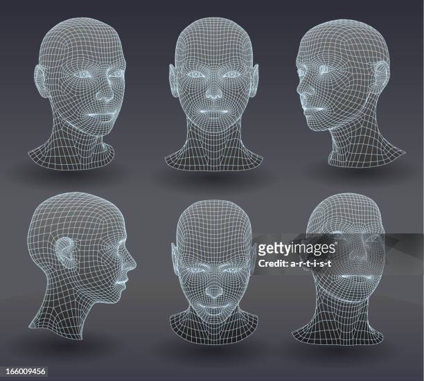 satz von drei-dimensionale heads. - menschliches gesicht stock-grafiken, -clipart, -cartoons und -symbole