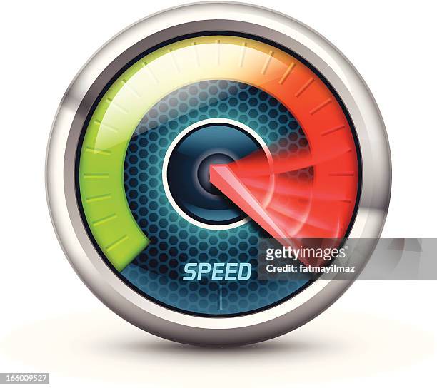 illustration of a speedometer with colorful gauge - speedometer stock illustrations