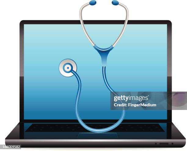 laptop with stethoscope - doctor solving stock illustrations