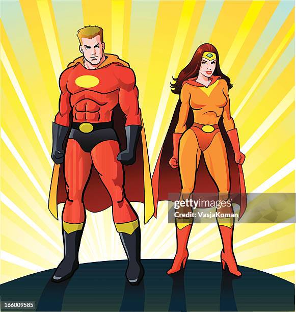 ilustrações de stock, clip art, desenhos animados e ícones de feminino e masculino de super heróis - músculo humano