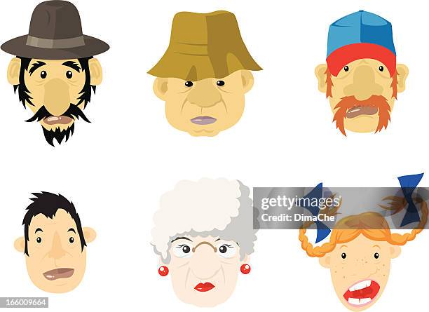 people faces - quirky senior stock illustrations