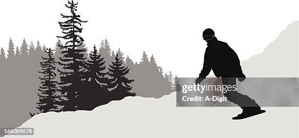 snowboarder - single pine tree stock illustrations