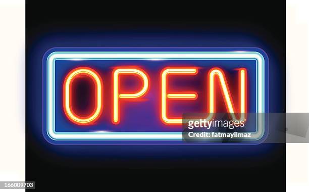 neon open sign - open sign stock illustrations
