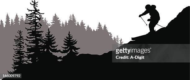 it's all downhill - skier silhouette stock illustrations