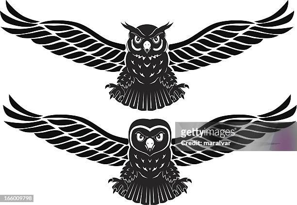 eagle owl - aggression stock illustrations