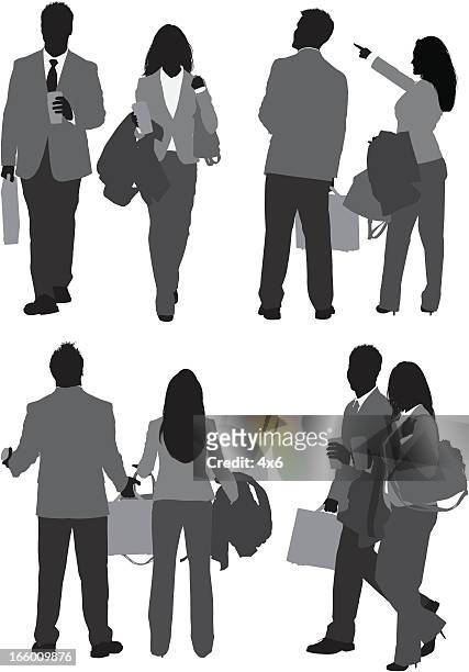 multiple images of a business couple - couple having coffee stock illustrations