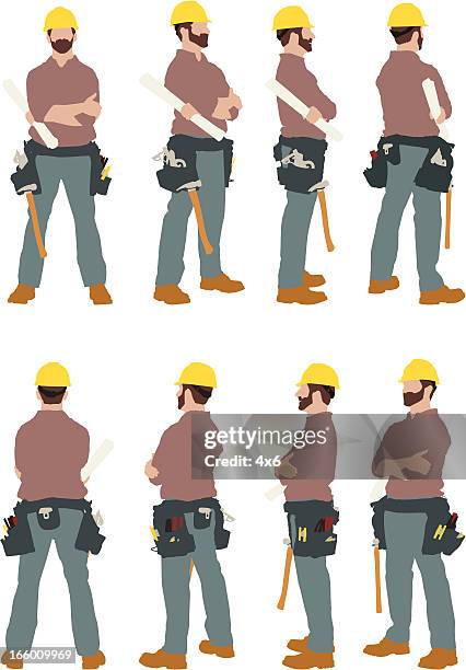 ilustraciones, imágenes clip art, dibujos animados e iconos de stock de varias imágenes de un trabajador de la construcción - trabajador de construcción