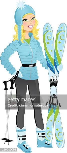 stockillustraties, clipart, cartoons en iconen met ski girl - skischoen