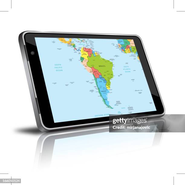 south america map in a digital tablet - surinam stock illustrations