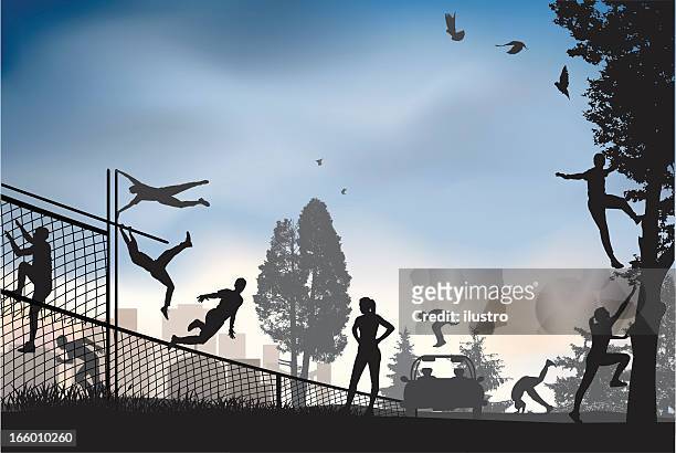 parkour sity - long jump stock illustrations