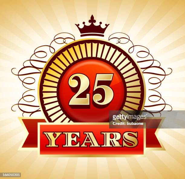 anniversary 25 years badges red and gold collection background - 25 29 years stock illustrations