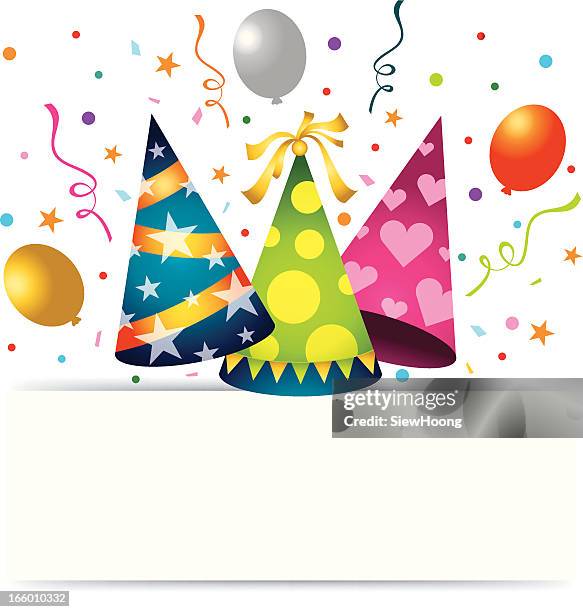 illustrazioni stock, clip art, cartoni animati e icone di tendenza di cappello di partito banner - cappellino per le feste