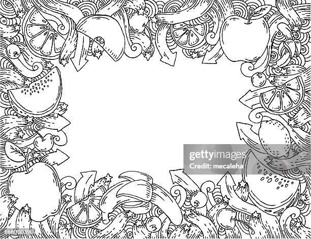 fruit doodle frame - explosion of apples stock illustrations