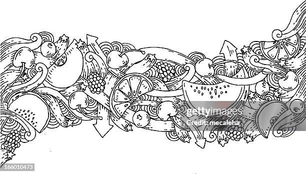 fruit doodle background - explosion of apples stock illustrations