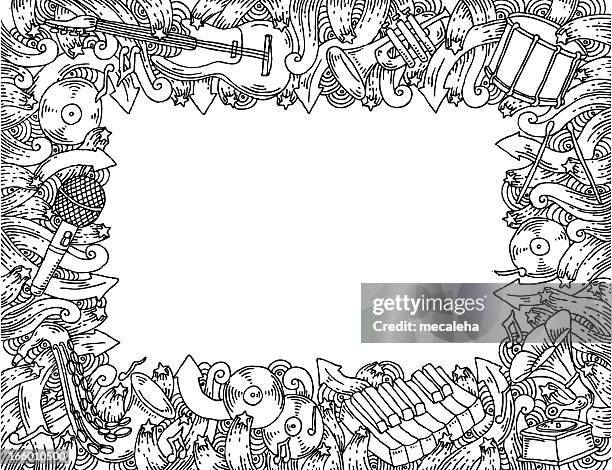 music themed doodle frame - deck background stock illustrations