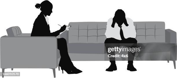 silhouette of an upset business, collegue sitting and writing - vector arm chair stock illustrations