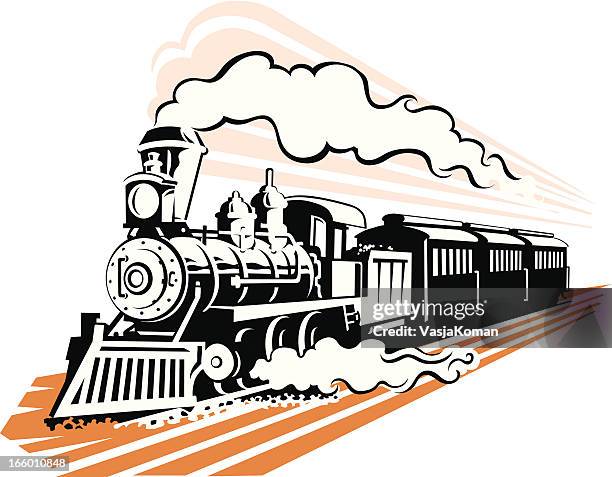 ilustraciones, imágenes clip art, dibujos animados e iconos de stock de old fashioned tren de vapor en blanco y negro - locomotive