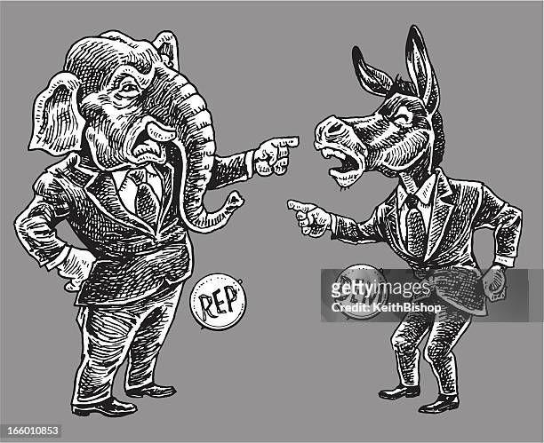 politics - republicans and democrats pointing finger cartoon - 美國共和黨 幅插畫檔、美工圖案、卡通及圖標