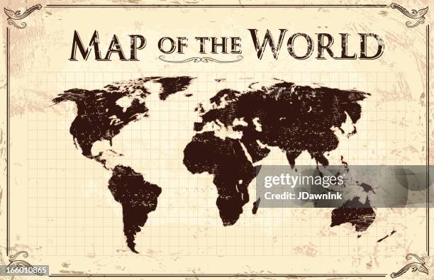 illustrazioni stock, clip art, cartoni animati e icone di tendenza di old fashioned mappa del mondo - planisfero antico