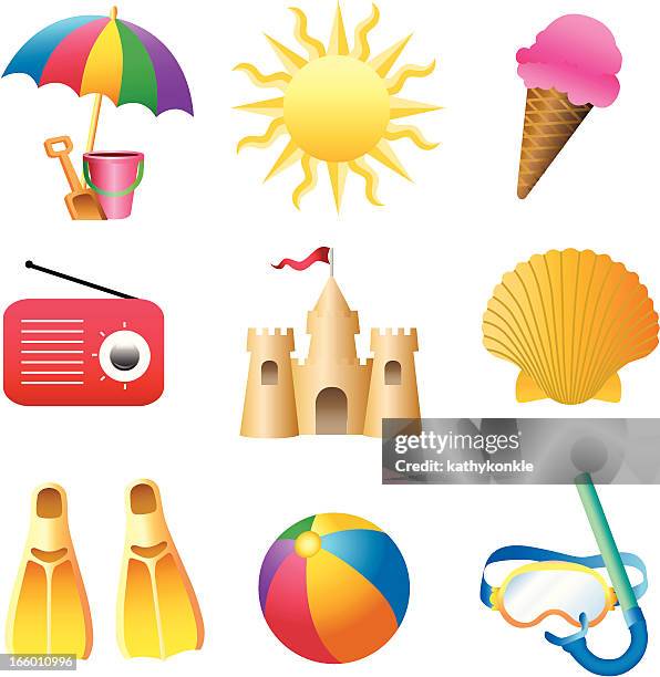 beach icons - inflatable ball stock illustrations