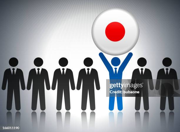 japan flag button with business concept stick figures - representative member of congress stock illustrations