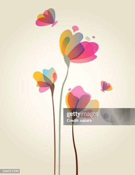 spring flower artwork - butterfly print stock illustrations