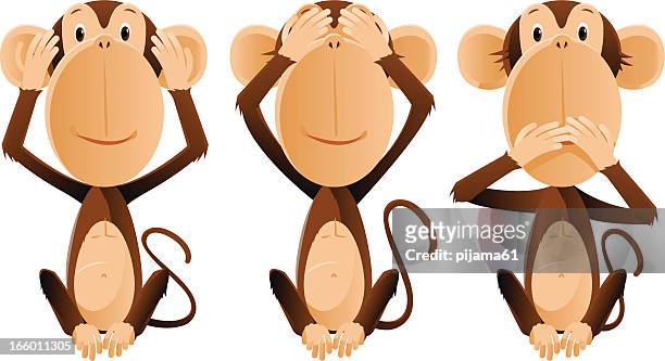 three monkeys - ape stock illustrations